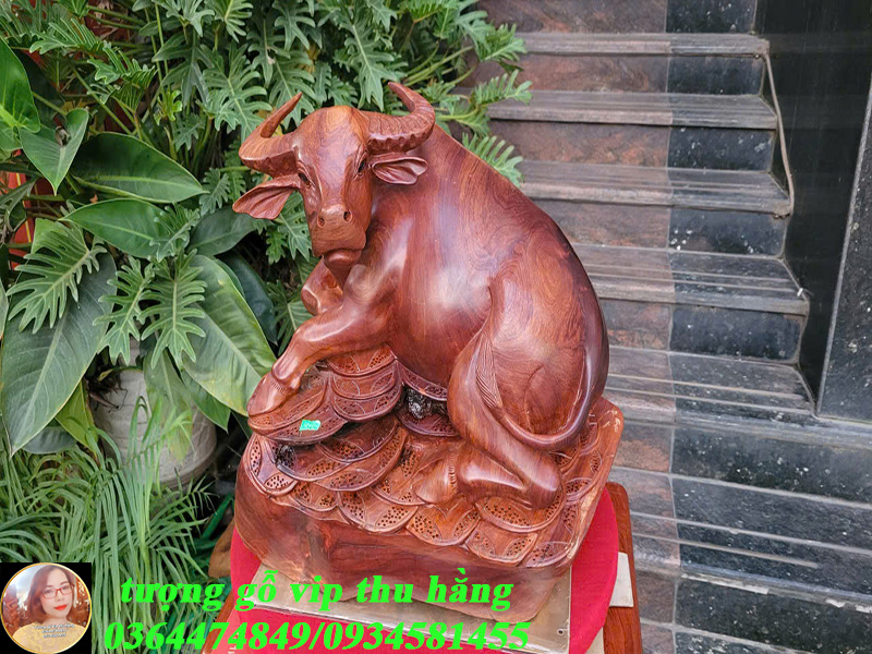 tượng trâu gỗ hương ta hàng lũa nguyên khối